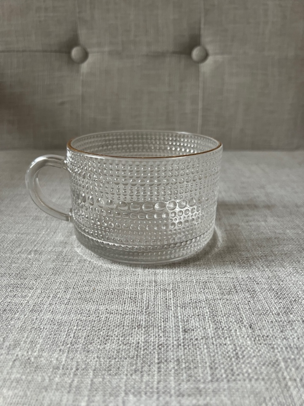 Clear Textured Glass Teacup with Gold Rim - Home Dining